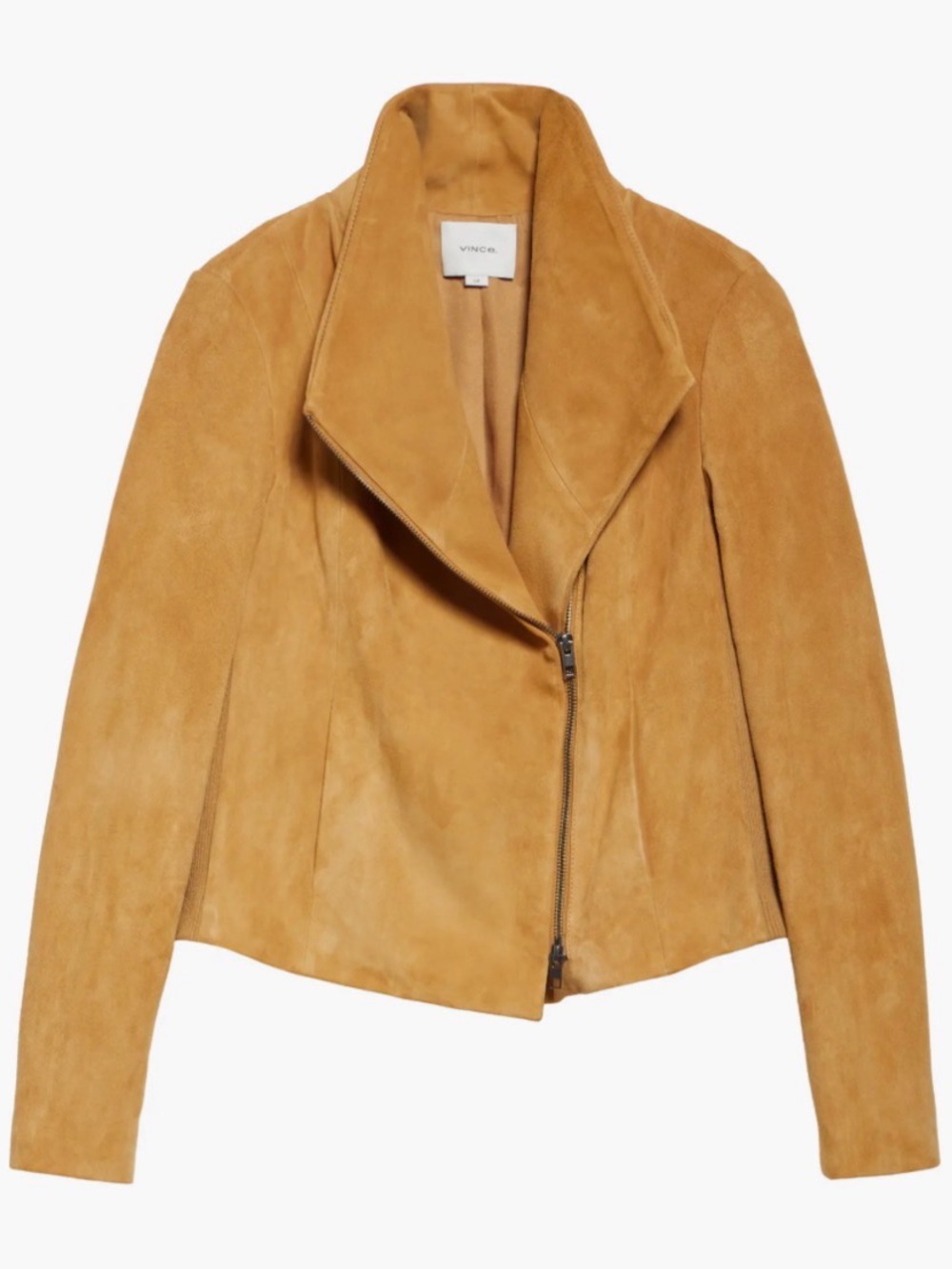 New With Tags Vince Suede Asymmetric Zip Jacket - Tan Size L Originally $1,398